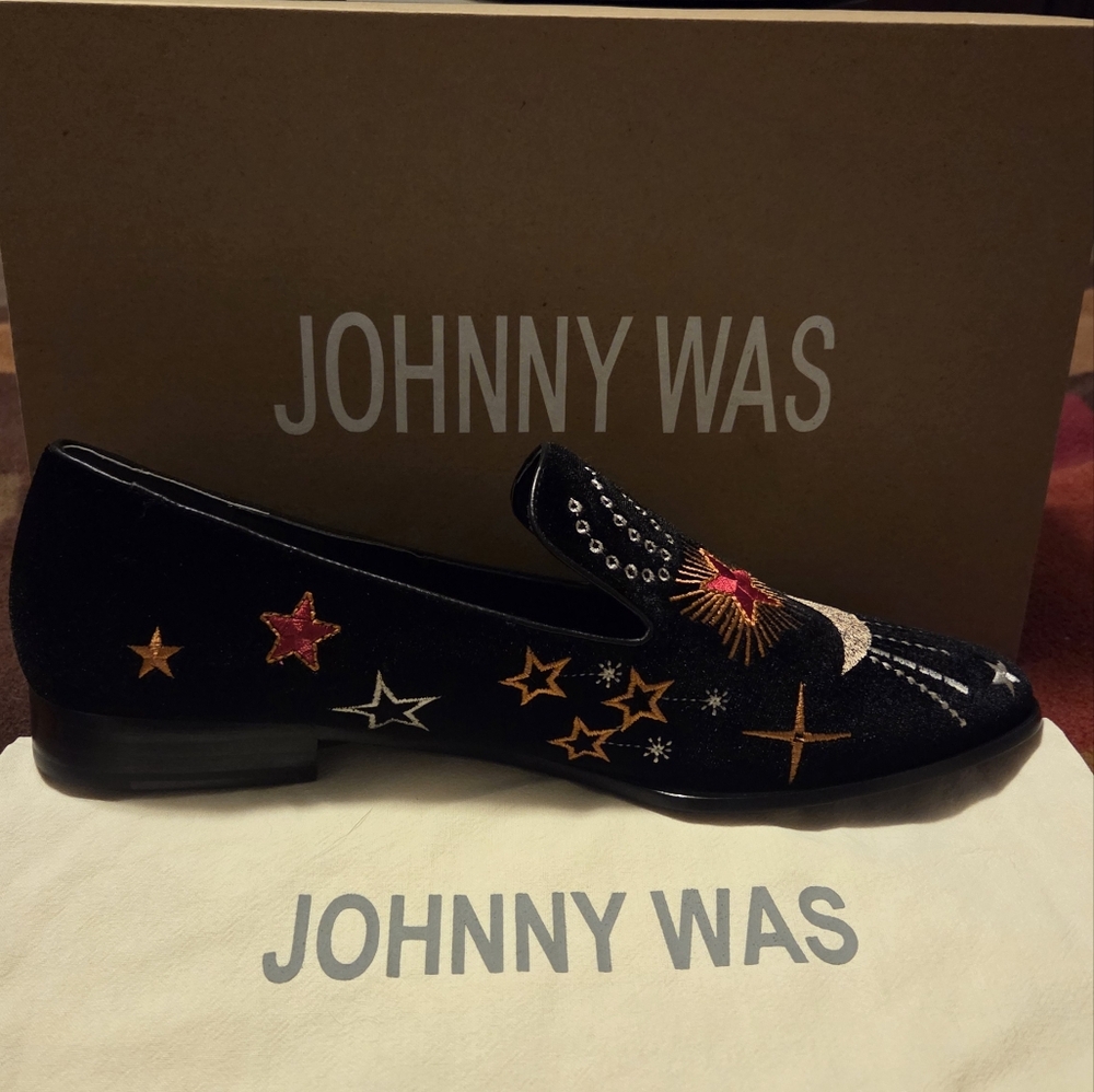 Johnny Was Celestial Velvet Smoking Loafers Black NIB PreppyArtsyBoho Womens 8.5